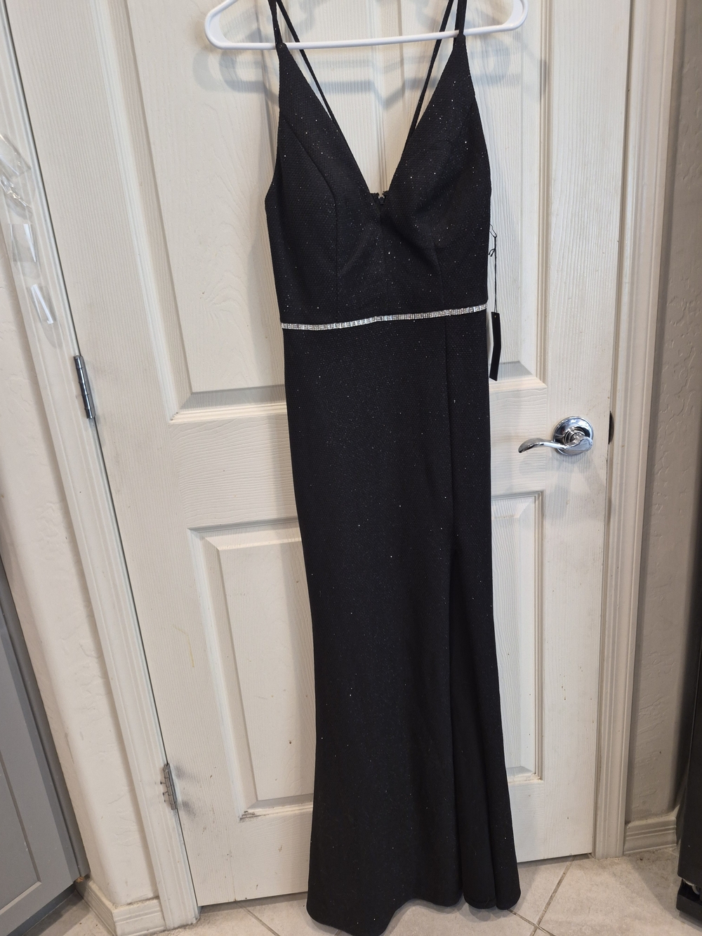 Black Sparkle Spaghetti-Strap Evening Dress